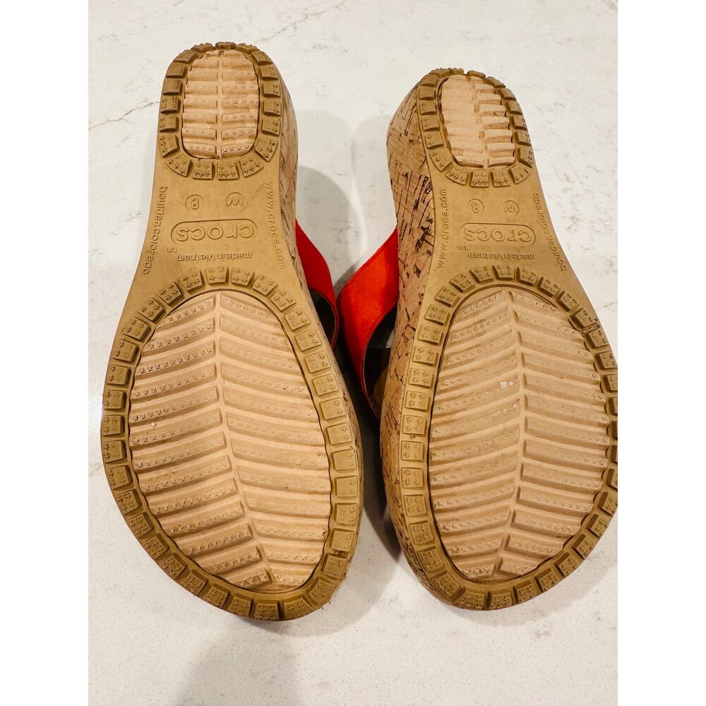 Crocs A Leigh Thong Sandal Cork Wedge Rhinestone Embellishment Red 8 - Picture 2 of 7